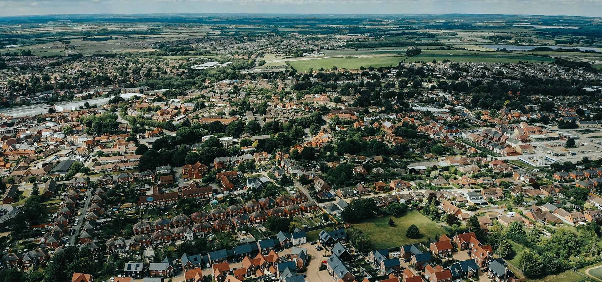 Aerial view of town in development